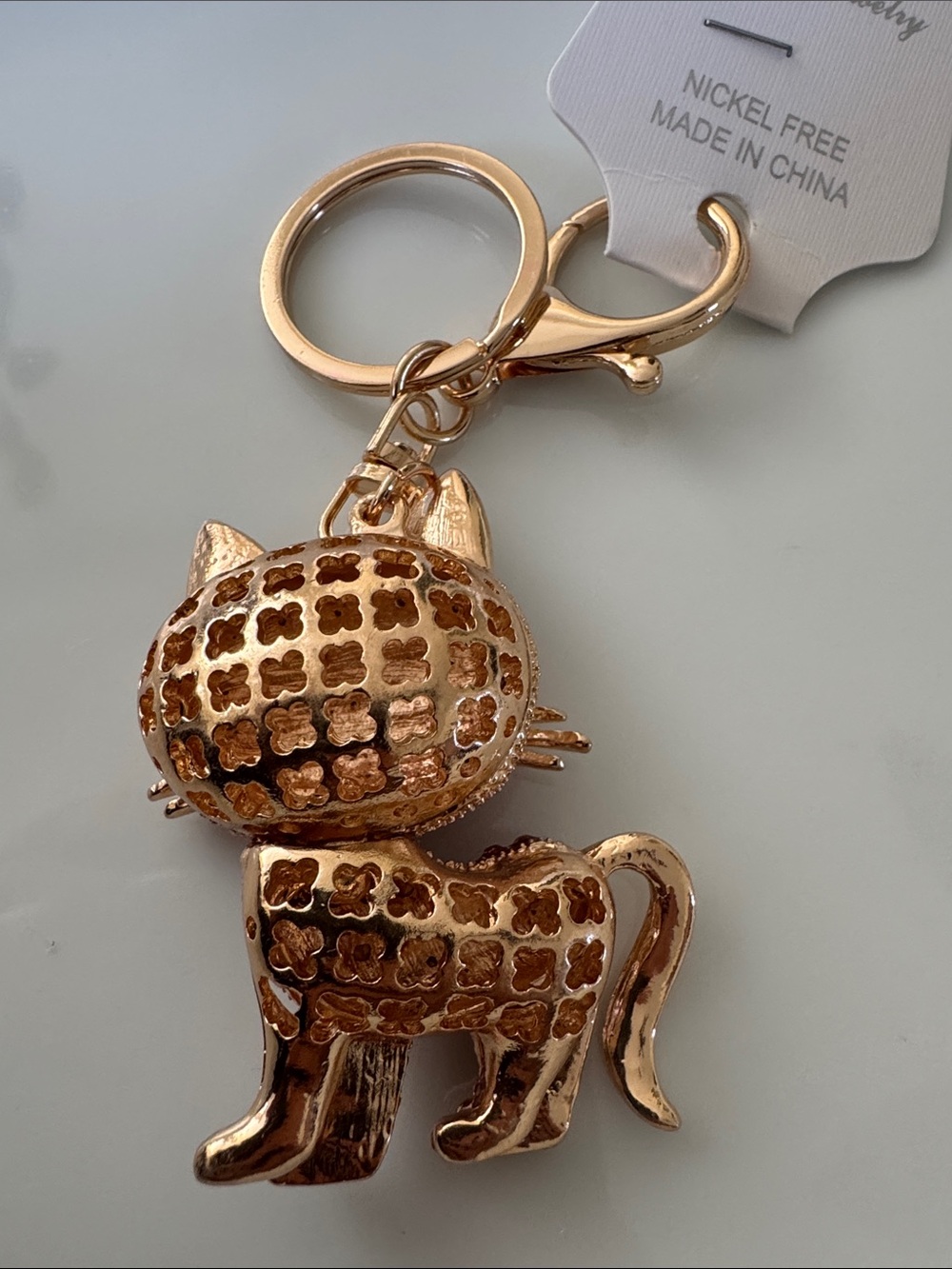 Gold Pink Crystal & Black Cat Keychain Bag Charm Sparkle Bling 4” Kitten NEW - Picture 4 of 4